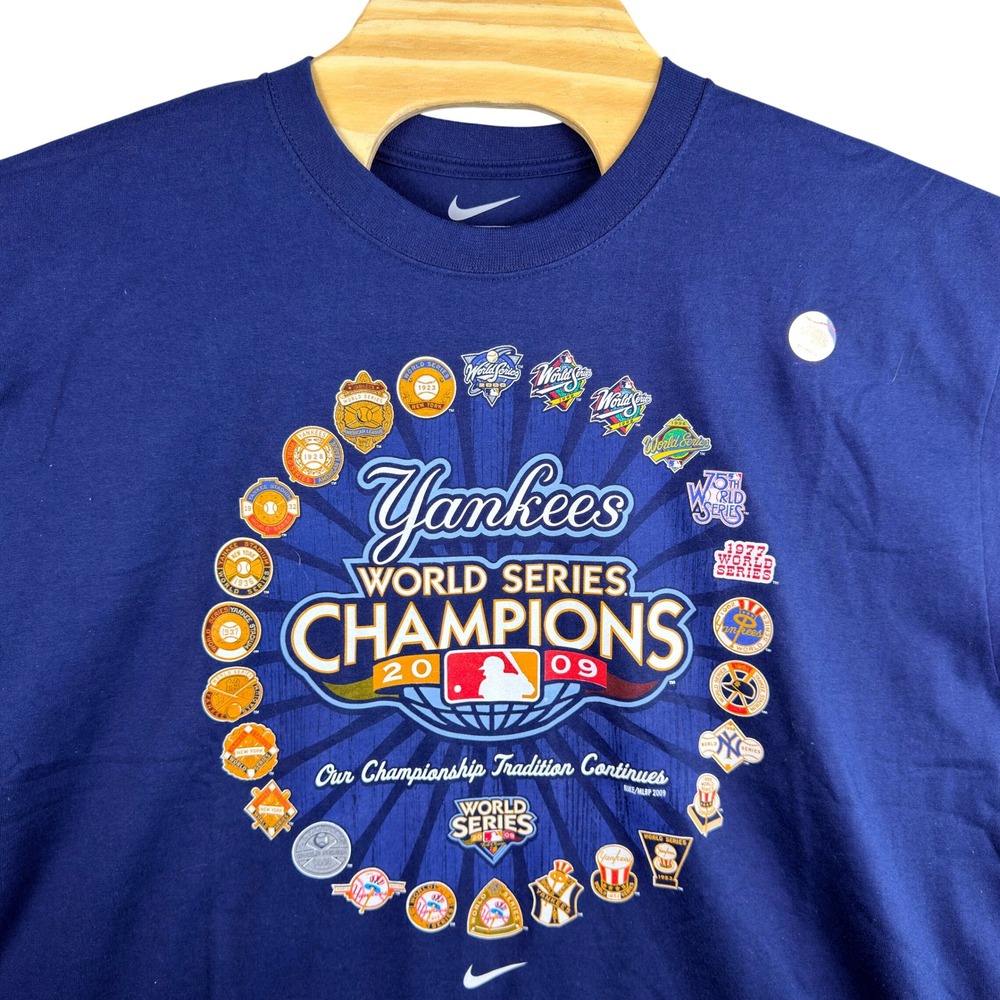 Nike New York Yankees T Shirt Mens XL Blue 2009 World Series Champions Graphic - Picture 1 of 6
